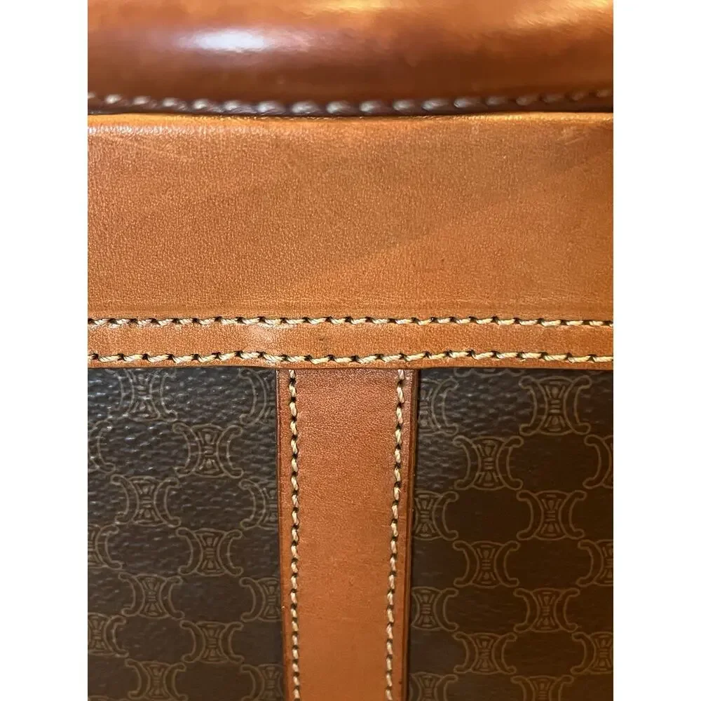 CELINE Brown Leather Satchel Purse bag Top Handle Vanity Macadam Vintage